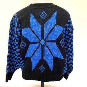 90's GFC Pullover Sweater - Sparkly - Black & Blue - Size Medium